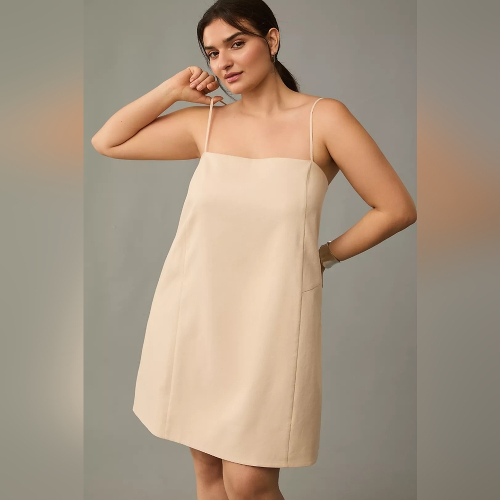 Mare Beige Linen Blend Square Neck A Line Mini Dress Women's Size Large NWT